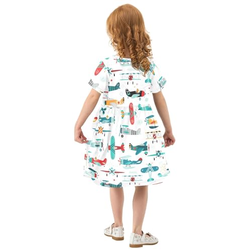 Aflyko Girls Short Sleeve Dress Cartoon Jet Plane Airplane Toddler Everyday Dresses3