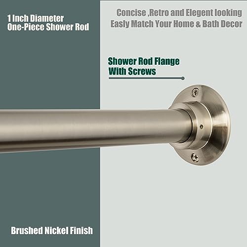 Artiwell 60" Heavy Duty Straight Shower Rod With Shower Rod Flange, Permanent Mount Shower Curtain Rod With Screws Bracket, Never Rust Stainless Steel, Window Curtain and Closet Rod, Brushed Nickel