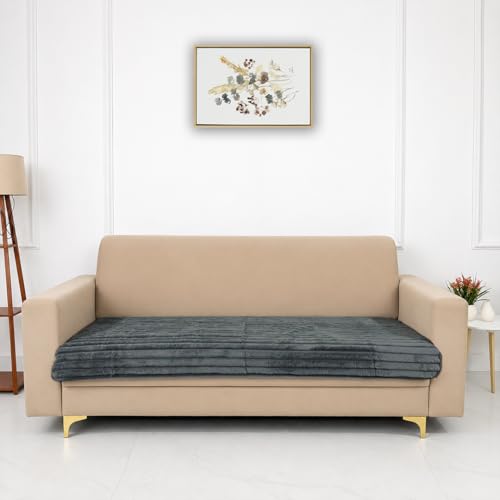 Image of Homerz Premium Rabbit Fur Sofa Cover with Anti-Skid Backing, Soft Plush Fabric Sofa Protector for Living Room Furniture (Grey, 7 (3+2+2) Seater, Only Seat Cover)