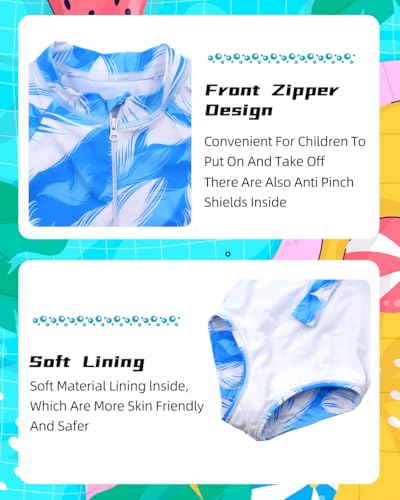 Image of Kids Girls Rash Guard Long Sleeve One Piece Swimsuits Zipper Bathing Suits UPF 50+ Tropical Plant Flowers Ages 3-12