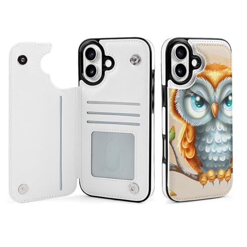 Étui portefeuille iPhone 16 Plus imprimé hibou mignon clapet en cuir