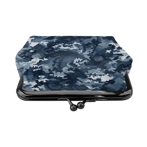 Pu Leather Buckle Coin Purse Camouflage-Print-Navy-Gray Girls Kiss-Lock Change Purse Wallets2