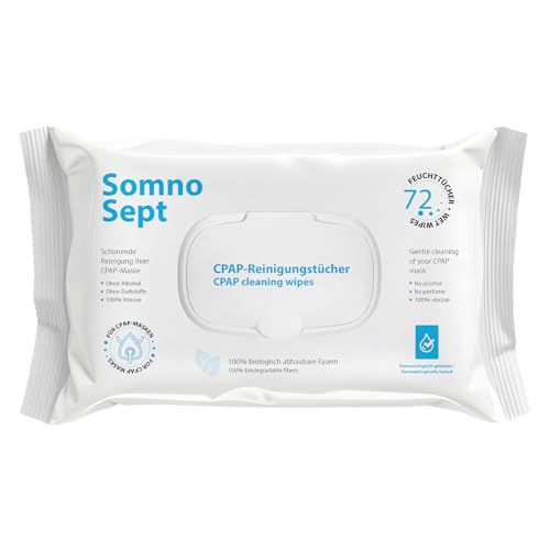 SomnoSept CPAP-Reinigungstücher - 72 Stück - Schnelle Reinigung von CPAP-Maske - für guten Maskensitz - weiche Tücher aus 100% Viskose - geruchsneutral - dermatologisch getestet