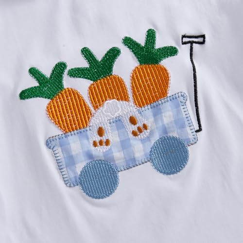 Image of Toddler Baby Boy Easter Rabbit Outfit Short Sleeve Bunny Carrot Smocked T-shirt Elastic Waist Shorts Summer Clothes