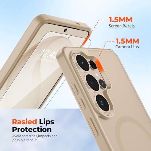 Image of SUPFINE Magnetic for Samsung Galaxy S26 Ultra Case with Screen Protector, (Built-in Magnets) (Military Grade Drop Protection) Slim Translucent Shockproof Phone Case,Pink Gold
