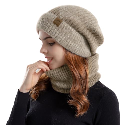 Bonnet thermique coupe-vent pour femme avec doublure polaire et cache-cou 2 pièces