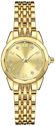 VILKFY Gold Watches for Women Vintage Roman Dial Watch Two Tone Stainless Steel Date Waterproof Watch (Gold)