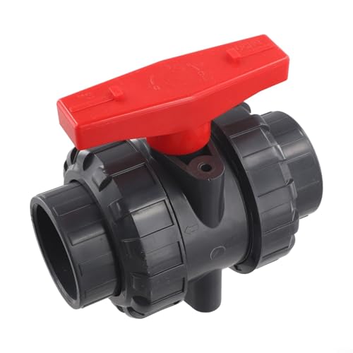 Válvula de bola de doble unión de PVC, 1 pulgada (DN25), interruptor de control de flujo de agua de puerto completo para sistemas de riego de fontanería, piscinas, gris y rojo, 150 PSI
