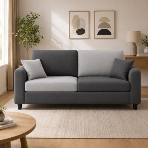 Image of FURNY Lean Luxury 3 Seater Lounger Sofa Set with Adjustable Backrest, 40D High-Density Foam & Soft Boston Fabric for Living Room & Hotels & Studio Apartments - Dark Grey & Light Grey