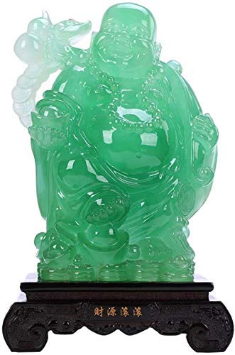 Statue Bouddha riant Feng Shui vert pour chasser le stress du quotidien