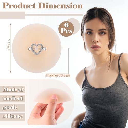 Tondiamo 3 Pairs Silicone Nipple Covers with Piercing Diamond Adhesive Reusable Fake Nipple for Women With Piercing2