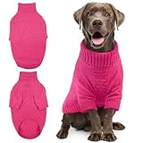 Kuoser Dog Sweater, Warm Winter Fall Turtleneck Knit for Large Dogs, Half Sleeves Dog Christmas Sweater for Girls Boys, Thick Thermal Pet Sweaters Cold Weather Pullover Clothes, Rose XL