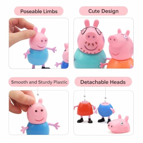 Image of ALCA Peppa Pig Family Toys Set of 4 - George, Mummy Pig, Daddy Pig & Grandparents | Movable Cartoon Figures Dollhouse & Car Play Set | Kids Toy for Boys & Girls 2+ Years | Birthday Return Gift