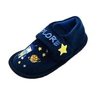 GladRags Younger Boys Neptune Slippers, Strap Closure, Blue, Space Themed with the word Explorer, Child Size 9, Neptune