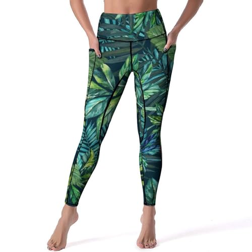 Legging femmes feuilles et fleurs taille haute galbante pour le sport