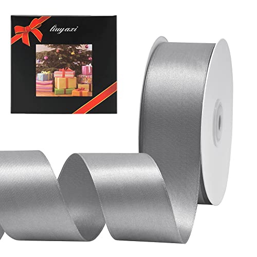 Image of Solid Color Double Faced Silver /Grey Satin Ribbon 1-1 /2 inch X 50 Yards, Ribbons Perfect for Crafts, Wedding Decor, Bow Making, Sewing, Gift Package Wrapping and More