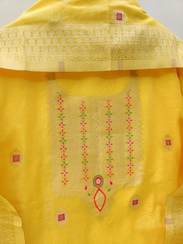 Image of Chanderi Suit Vol 5 | Pure Chanderi Banarasi Silk (3m) | Soft Cotton Bottom (2.5m) | Woven Chanderi Banarasi Silk Dupatta (2.3m) with Tassels, Unstitched Material, Fits up to 60 inch, Length 48