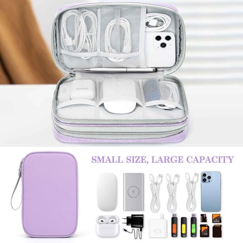 Image of FYY Electronic Organizer, Large Travel Cable Organizer Bag Pouch Electronic Accessories Carry Case Portable Waterproof Double Layers All-in-One Storage Bag for Cable, Cord, Charger, Light Purple
