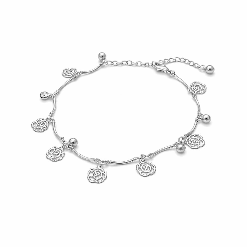 GINOSTONE Crystal Charm Anklet for Women | Silver Plated Layered Chain Anklet with Dangle Crystal Drops | Adjustable Fashion Ankle Bracelet for Women & Girls-image-26