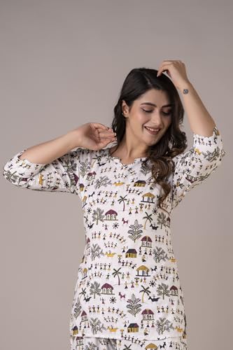 Image of REWAN Women Night Suit with Pocket | Soft & Comfortable Printed Co-ord Nightwear Set