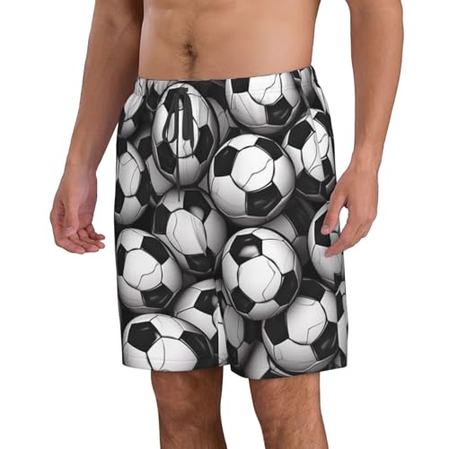 Black and White Soccer Ball Pattern Men's Swim Trunks Quick Dry Board Shorts with Pockets Casual Drawstring Beach Shorts2