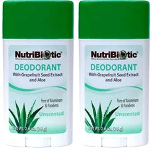 NutriBiotic Unscented Deodorant (Pack of 2) with Witch Hazel Extract, Grapefruit Seed Extract and Aloe Vera Gel, Vegan, Aluminum and Paraben free, 2.6 oz.