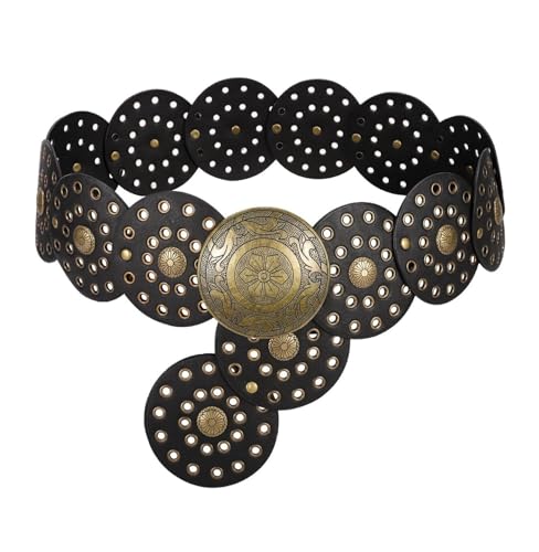 Women's Western Belt Concho Disc Wide Leather Boho Cowgirl Waist Belt for Dresses Jeans Festival Outfit2