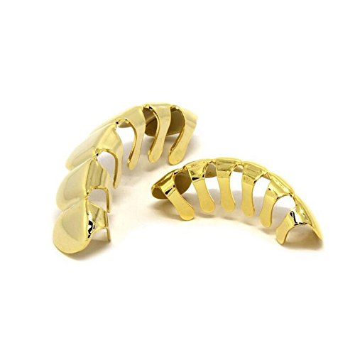 Tsanly Gold Grillz 6 Teeth Mouth 24K Plated Gold Top & Bottom Grills Caps Set For Son + Extra Molding Bars + Microfiber Cloth #TOP6