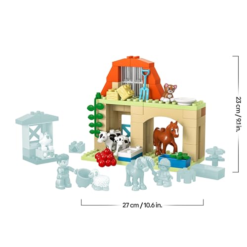 LEGO DUPLO Town Tierpflege auf dem Bauernhof - Spielzeug für Kinder - Montessori Spielzeug -Bauernhof mit Tierfiguren - Pferd, Kuh und Huhn - Lernspielzeug für Mädchen und Jungen ab 2 Jahren - 10416
