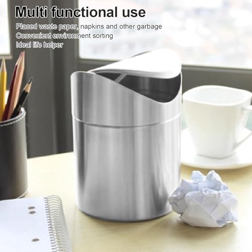 Lybunair Mini Desktop Trash Can, Huśtawka Plika Zakreskowe śmieci 304 Silne ze stali nierdzewnej do samochodu, biura, domu, RV, łódź