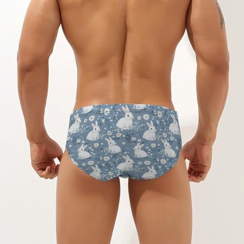 Rabbits Cute Pattern Printed Swim Briefs for Men Sexy Bikini Swimwear Elastic Beach Trunks Bathing Suit3