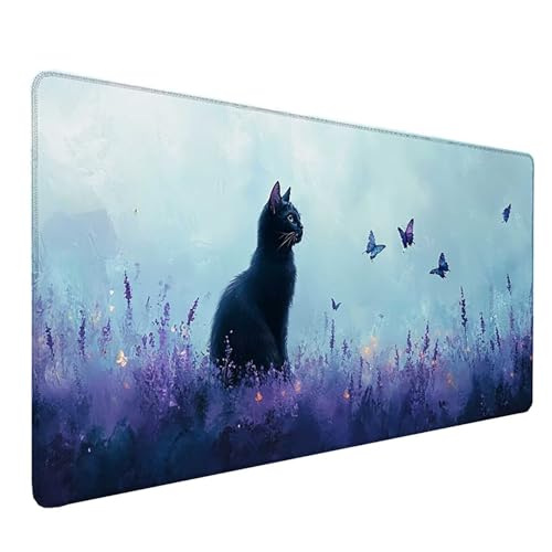 Tapis souris chat violet XXL 80x30 cm, une idée cadeau femme originale pour bureau