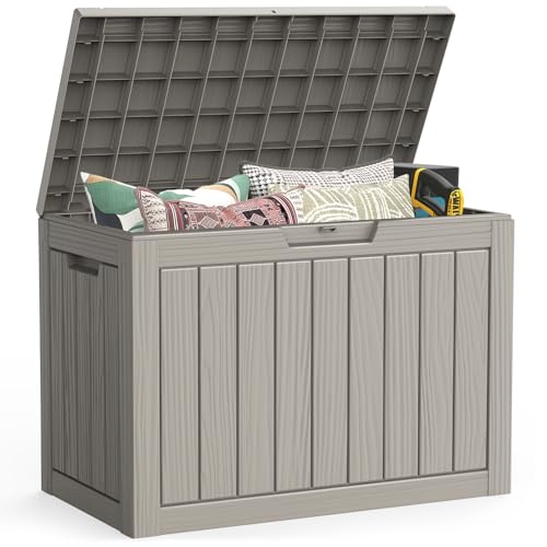 LubanNese Outdoor Storage Box, 50 Gallon Waterproof Resin Deck Box, Storage Bin for Package Delivery, Patio Furniture Cushion, Garden Tools, Pool Accessories, Weatherproof and UV Resistant, Grey