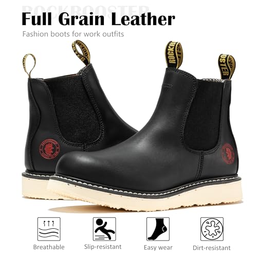 ROCKROOSTER Capitola Steel Toe Slip On Work Boots for Men, 6" Chelsea Wedge Work Boots, Traction Lug Rubber Outsole, 100% Leather, Anti-Fatigue, Breathable, ASTM F2413-18 M/I/C EH, SAP101ST, SAP102ST3