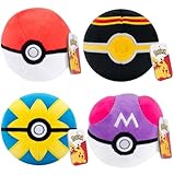 Pokemon 5' Poké Ball Plush 4-Pack - Includes Pokeball, Master, Quick, Luxury Ball - Officially Licensed - Soft Stuffed Toy Balls w/Weighted Bottom - Gift for Kids, Girls, Boys - 2+
