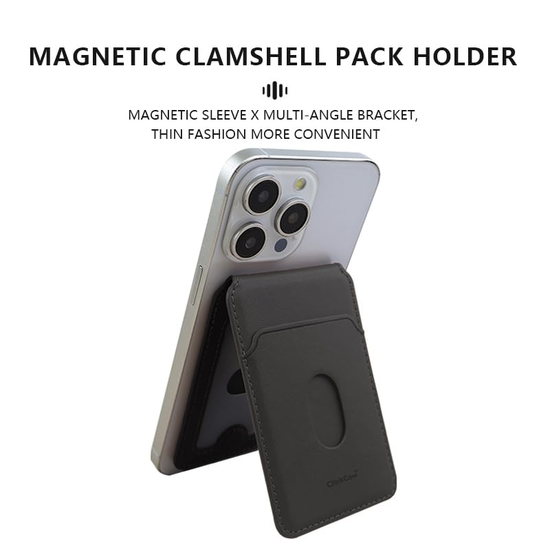 Image of ClickCase Magnetic Wallet, Compatible with MagSafe Wallet with Kickstand, for iPhone16 /15 /14 /13 /12 Series, Not for iPhone 13 /12 Mini, 4 Card Holder, Vegan Leather,Matt Black