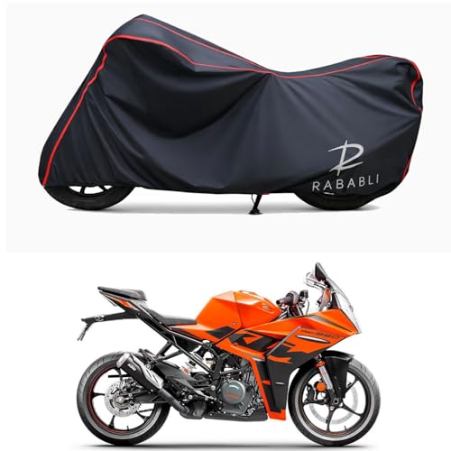 Image of Waterproof Bike Body Cover Compatible for | KTM 2022 RC 390 GP Edition | Taffeta Fabric, Red Piping Design, Bottom Elastic Fit | Dustproof, Sun UV & Rain Protection for All Bikes