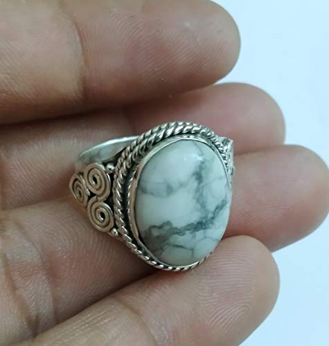 White Howlite Ring, Sterling Silver Ring, Bohemian Jewelry, Turquoise Howlite Ring, Promise Ring, Buffalo Ring, Bridesmaids Gift, Healing Crystal, Gypsy Ring, Vintage Style, White Marble Ring, Gifts