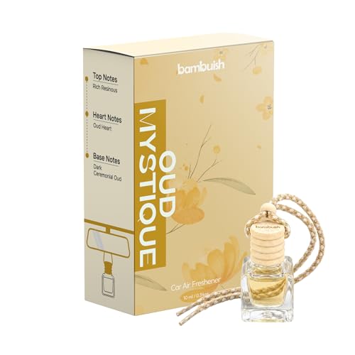 Image of Oud Mystique Car Air Freshener Hanging Perfume | Long Lasting Car Fragrance | Luxury Woody Scent with Bergamot, Patchouli & Vanilla Notes | Car Perfume for Car, SUV, Office & Home | 10ml