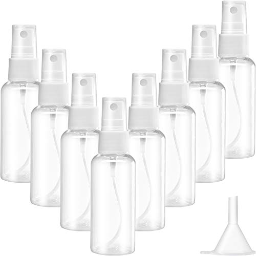 Small Spray Bottle, 2 ounce Empty Plastic Spray Bottle 8 Pack Aerosol Spray Bottle Leakproof Travel Spray Bottle with Funnel, Fine Mister Spray Bottles for Cleaning