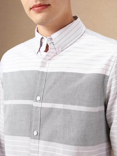 Image of Dennis Lingo Men Blue 100% Cotton Full Sleeve Button Down Collar Stripes Shirts