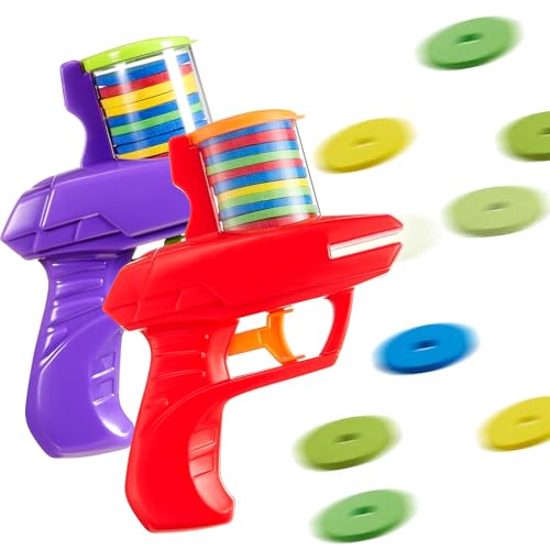 Sumind 2 Pieces Foam Disc Launcher Zip Shot Shooter Disc Shooter (Red, Purple)