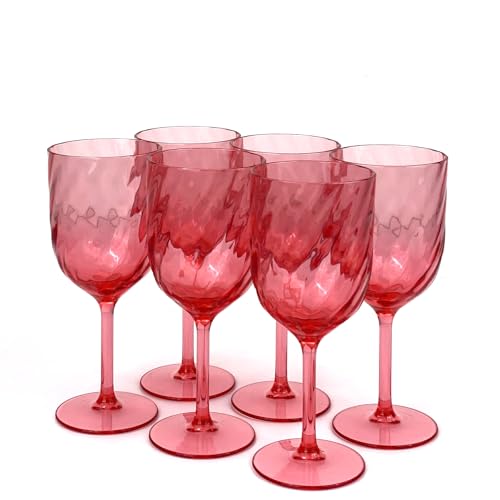 Yalin Juego de 6 vasos apilables irrompibles de plástico acrílico de 15 onzas para vino y agua. (rojo, 15 onzas)