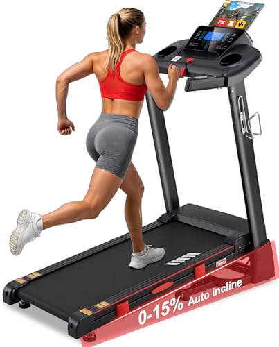 Image of HUAGEED 15% Auto Incline Treadmills for Home, 10 MPH Speed, 3.0 HP Foldable Treadmill, 18 inch Wider Belt, 36 Programs, Running Treadmills for Home with Bluetooth APP