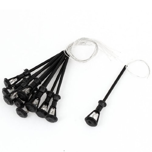 Ruilogod 10pcs Black Plastic 1:100 Model Lamppost White LED Street Light 2.12