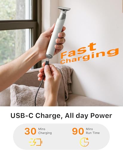 Image of Electric Groin & Body Hair Trimmer - Painless Beard Razor for Men, All-in-One Body Groomer, Waterproof Wet /Dry Men's Ball Shaver with Magnetic Head, USB-C Charging, Easy Claen, White(Lite)