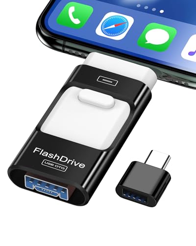 ZARMST Memoria USB 256GB para lPhone y Android, Pendrive 4 en 1 USB 3.0 con Iightning/USB C/Micro USB/USB A, Memoria Externa para Móvil, Almacenamiento de Fotos y Vídeos,Negro