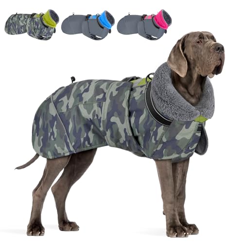 SlowTon Perro Abrigo de Invierno, Impermeable Ajustable Forro Polar Chaqueta de Perro con Cuello Alto y cordón, Reflectante Abrigo de Invierno para Perros pequeños medianos y Grandes