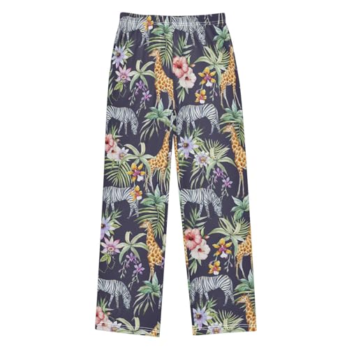 Tropical Giraffe Zebra Boys Long Pants Soft Trousers Elastic Waist Kids Lounge Bottoms with Pockets S-XL