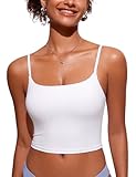 CRZ YOGA Cami Strap Bikini Tops for Women - Padded Scoop Neck Longline Swimsuit Adjustable Bathing Suit Crop Tankini White Large